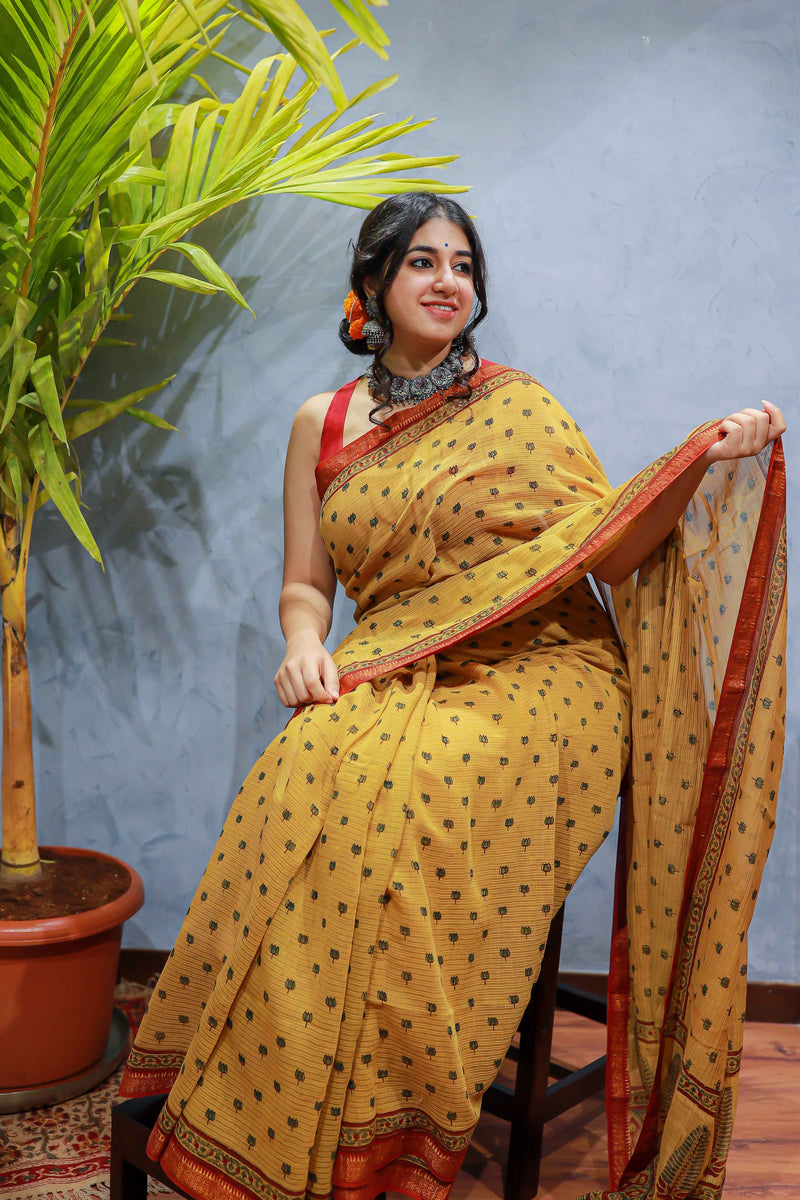 Ajrakh Maheshwari Silk Natural Dyed Saree