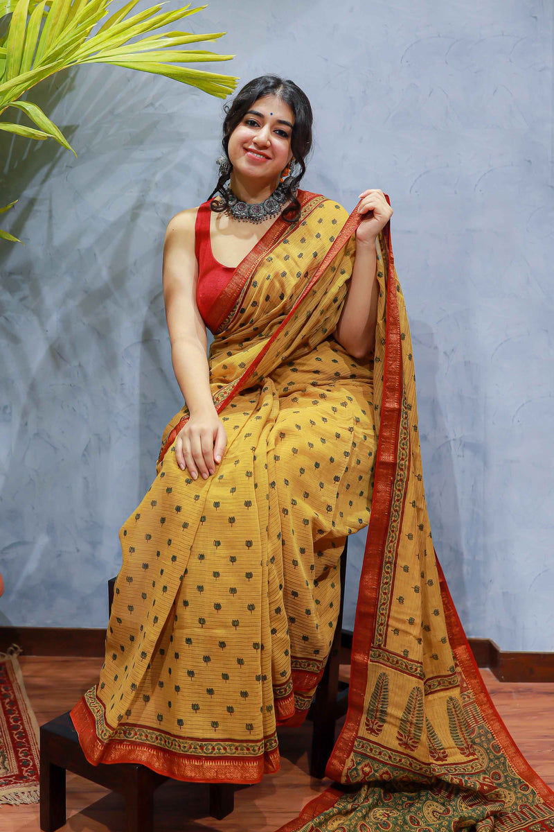 Ajrakh Maheshwari Silk Natural Dyed Saree