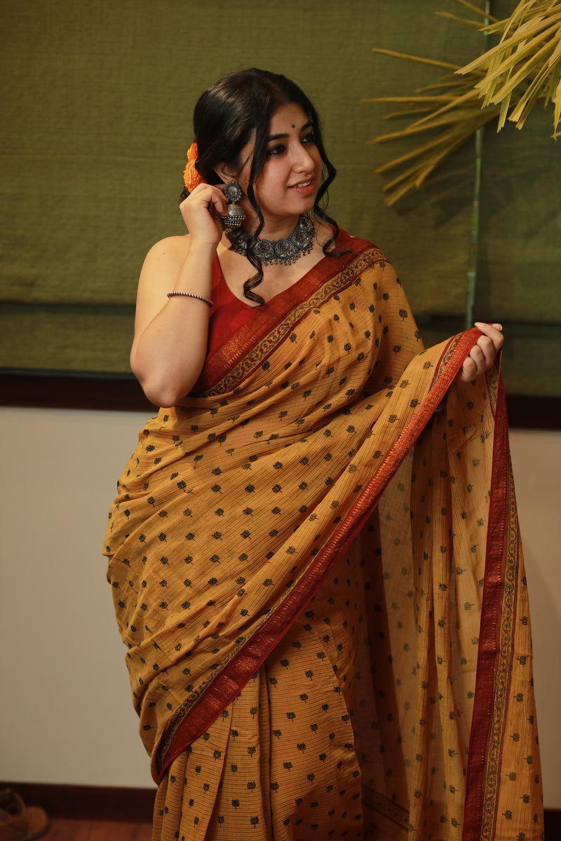 Ajrakh Maheshwari Silk Natural Dyed Saree