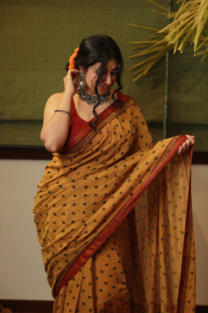 Ajrakh Maheshwari Silk Natural Dyed Saree