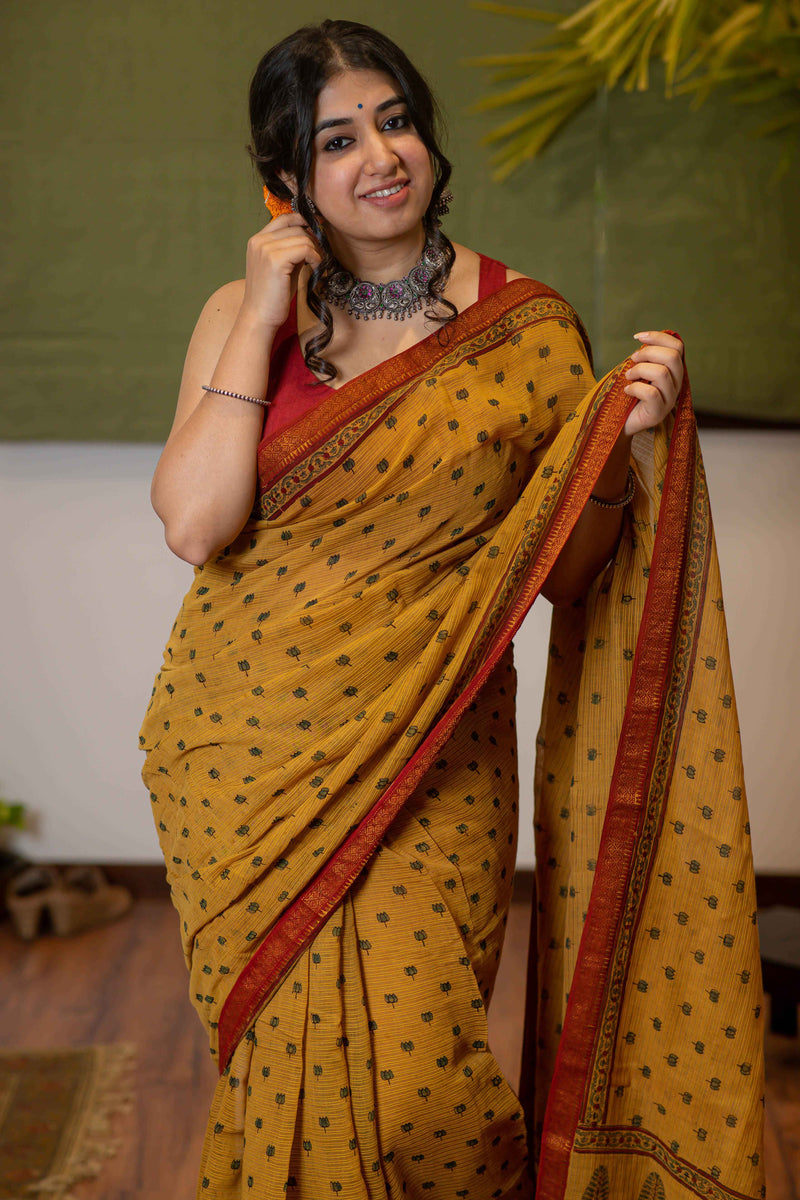 Ajrakh Maheshwari Silk Natural Dyed Saree