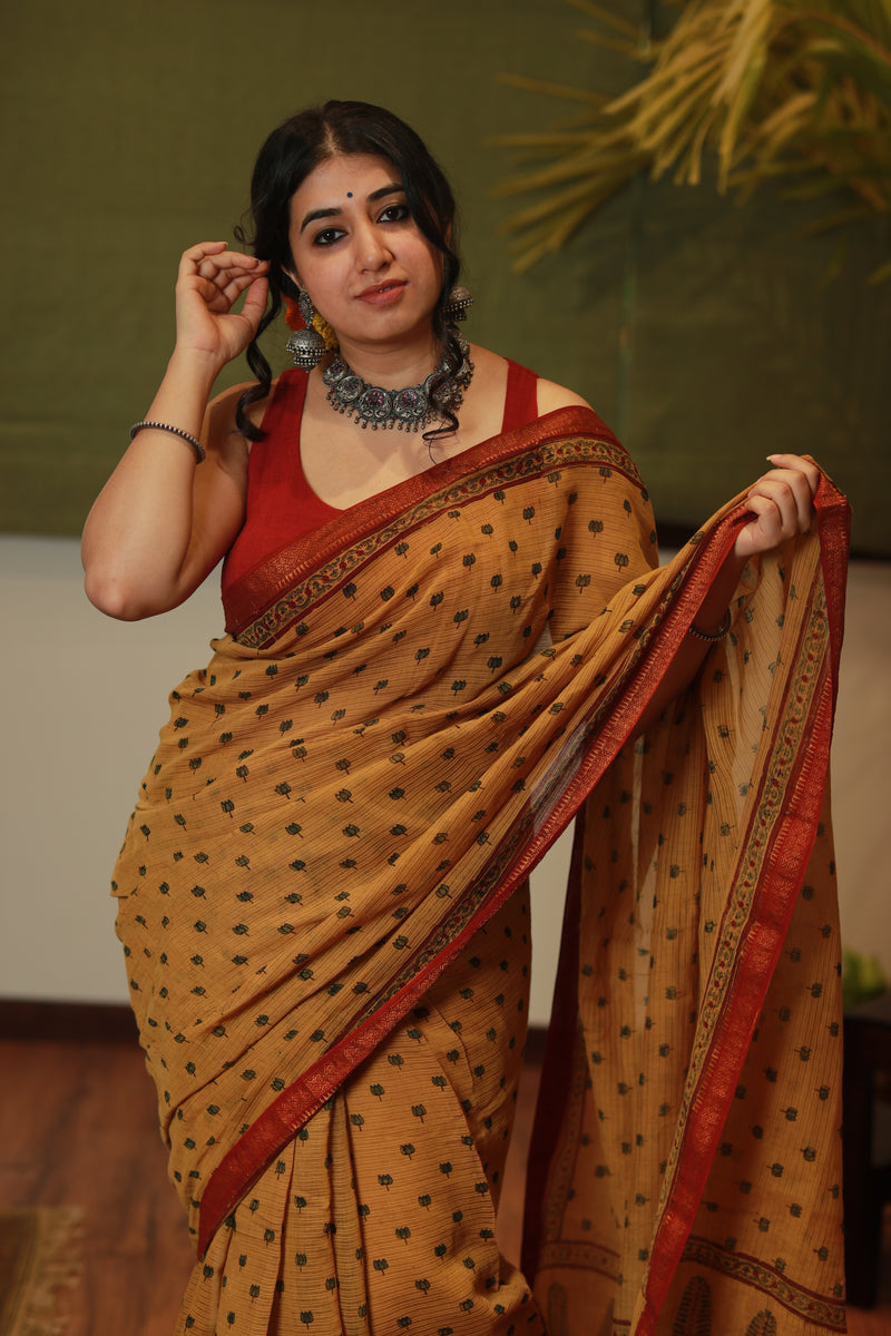 Ajrakh Maheshwari Silk Natural Dyed Saree