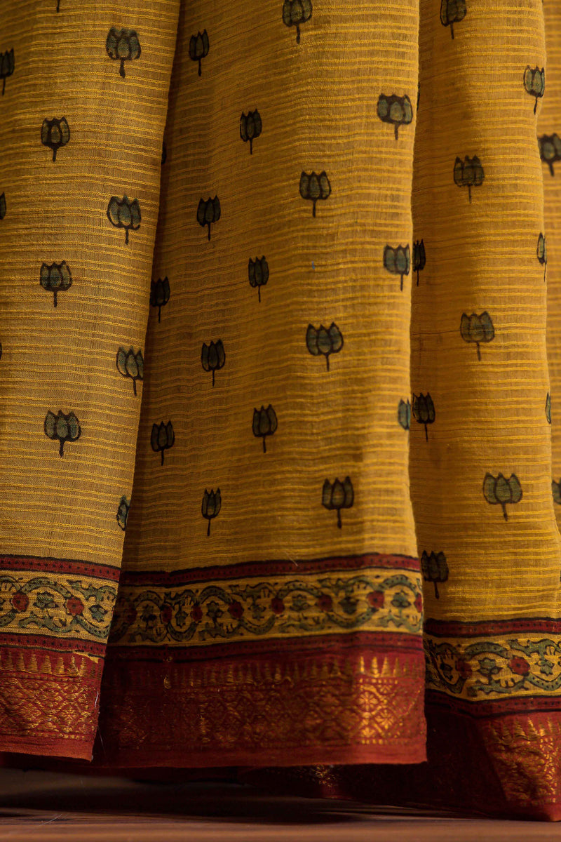Ajrakh Maheshwari Silk Natural Dyed Saree