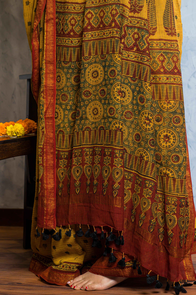 Ajrakh Maheshwari Silk Natural Dyed Saree