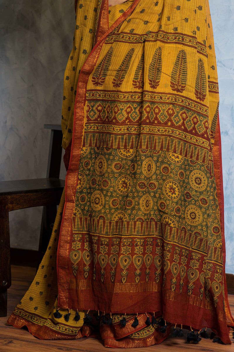 Ajrakh Maheshwari Silk Natural Dyed Saree