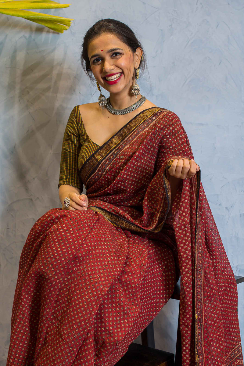 Ajrakh Maheshwari Silk Natural Dyed Saree