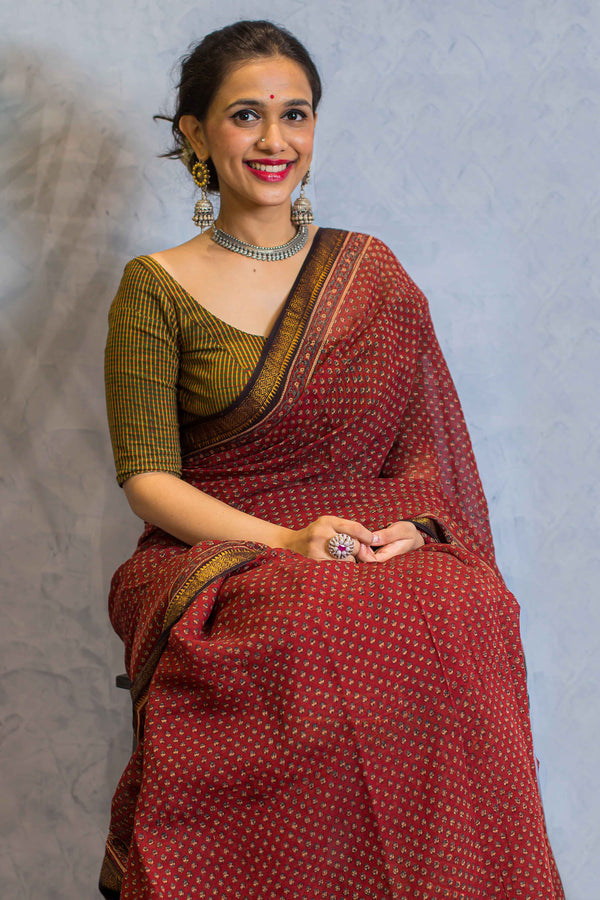 Ajrakh Maheshwari Silk Natural Dyed Saree