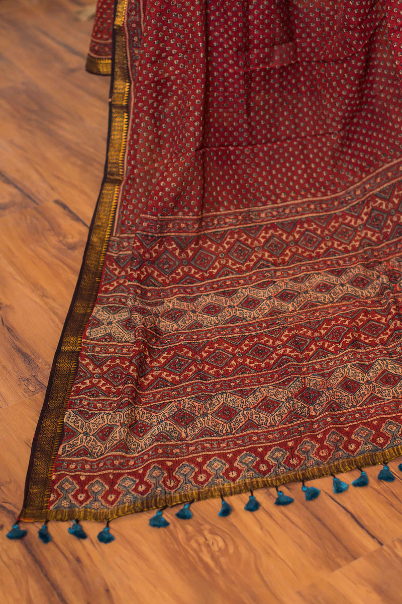 Ajrakh Maheshwari Silk Natural Dyed Saree