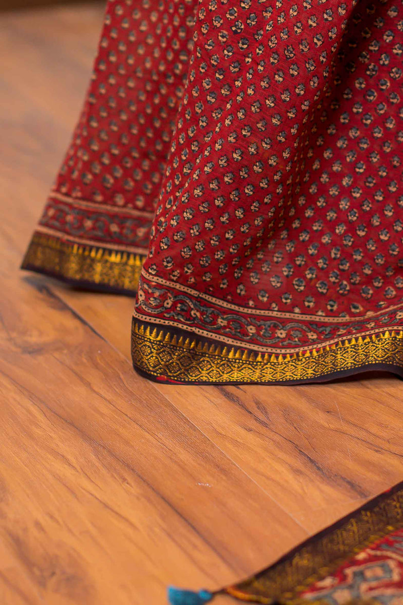 Ajrakh Maheshwari Silk Natural Dyed Saree