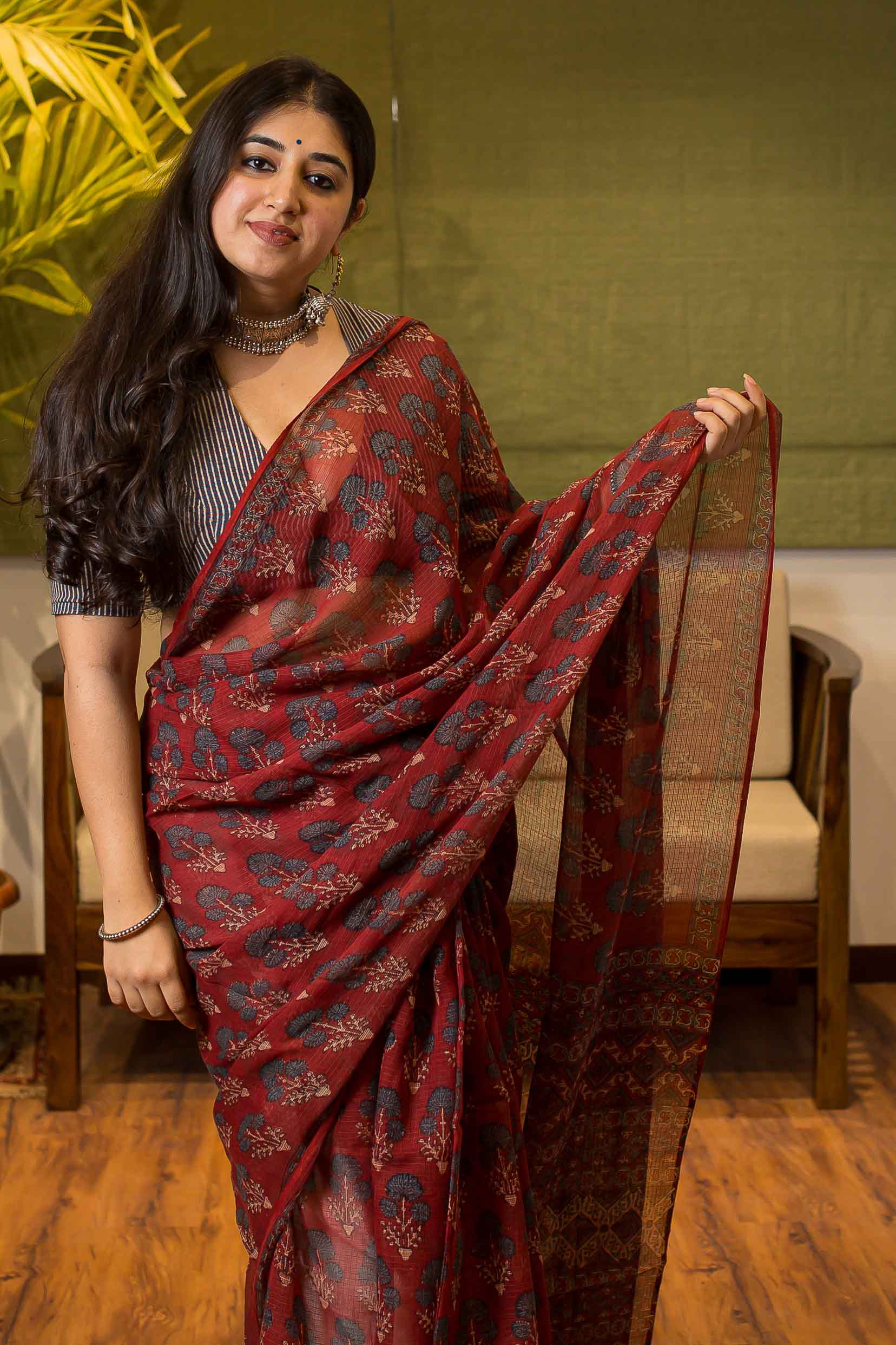 Indian Ethnic Co Kota Doria Cotton Saree Ajrakh Block Print – THE ...