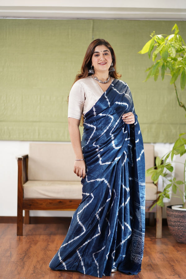 Indigo Gajji Silk Shibori Saree