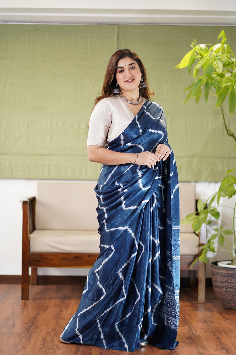 Indigo Gajji Silk Shibori Saree