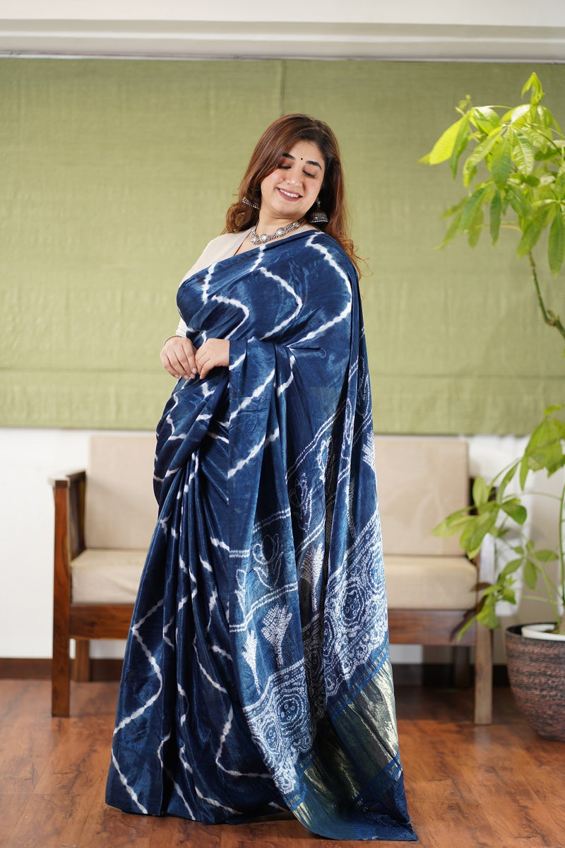 Indigo Gajji Silk Shibori Saree