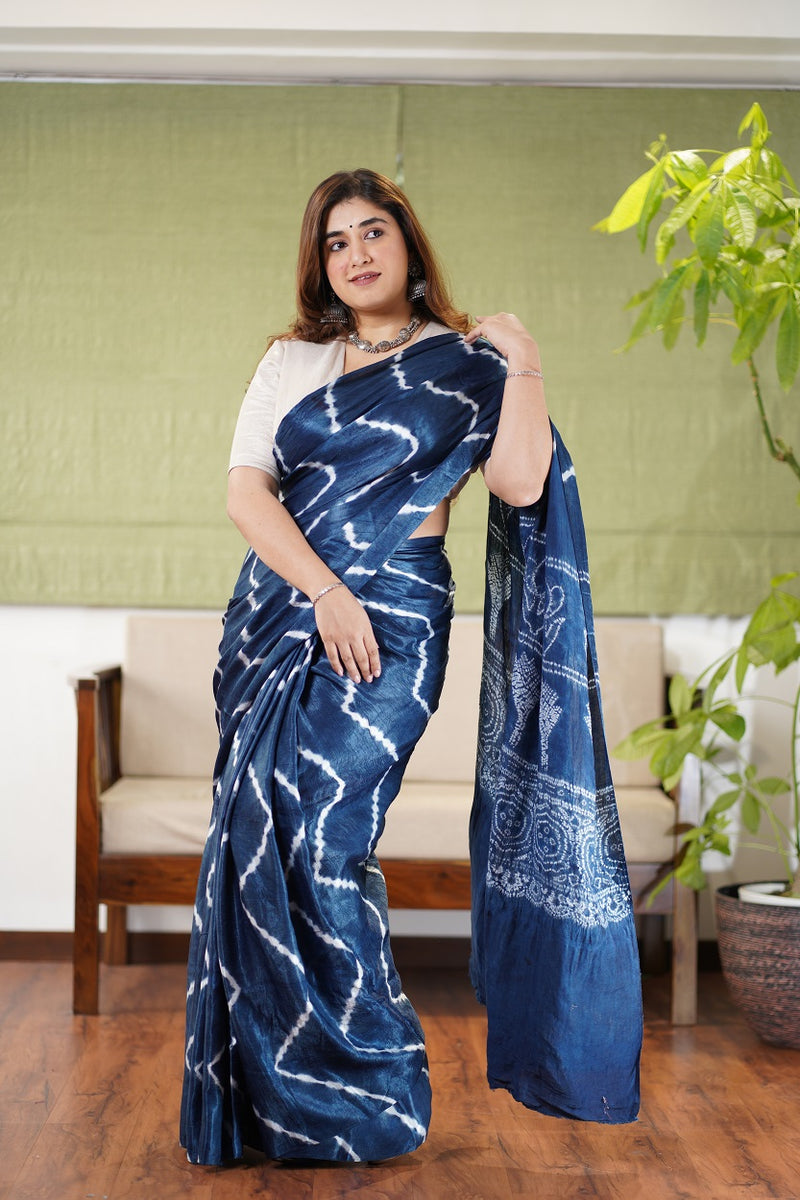 Indigo Gajji Silk Shibori Saree