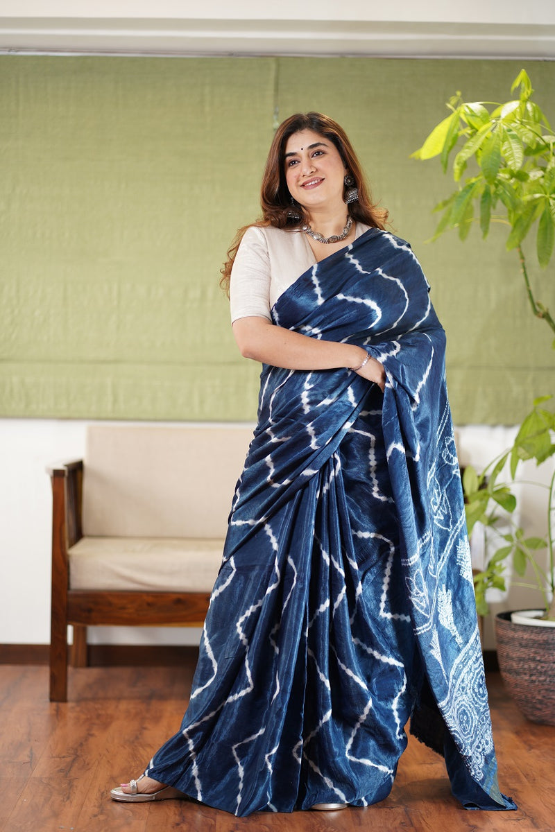 Indigo Gajji Silk Shibori Saree