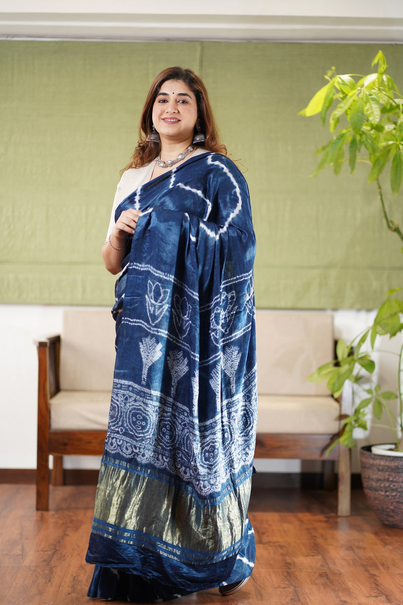 Indigo Gajji Silk Shibori Saree