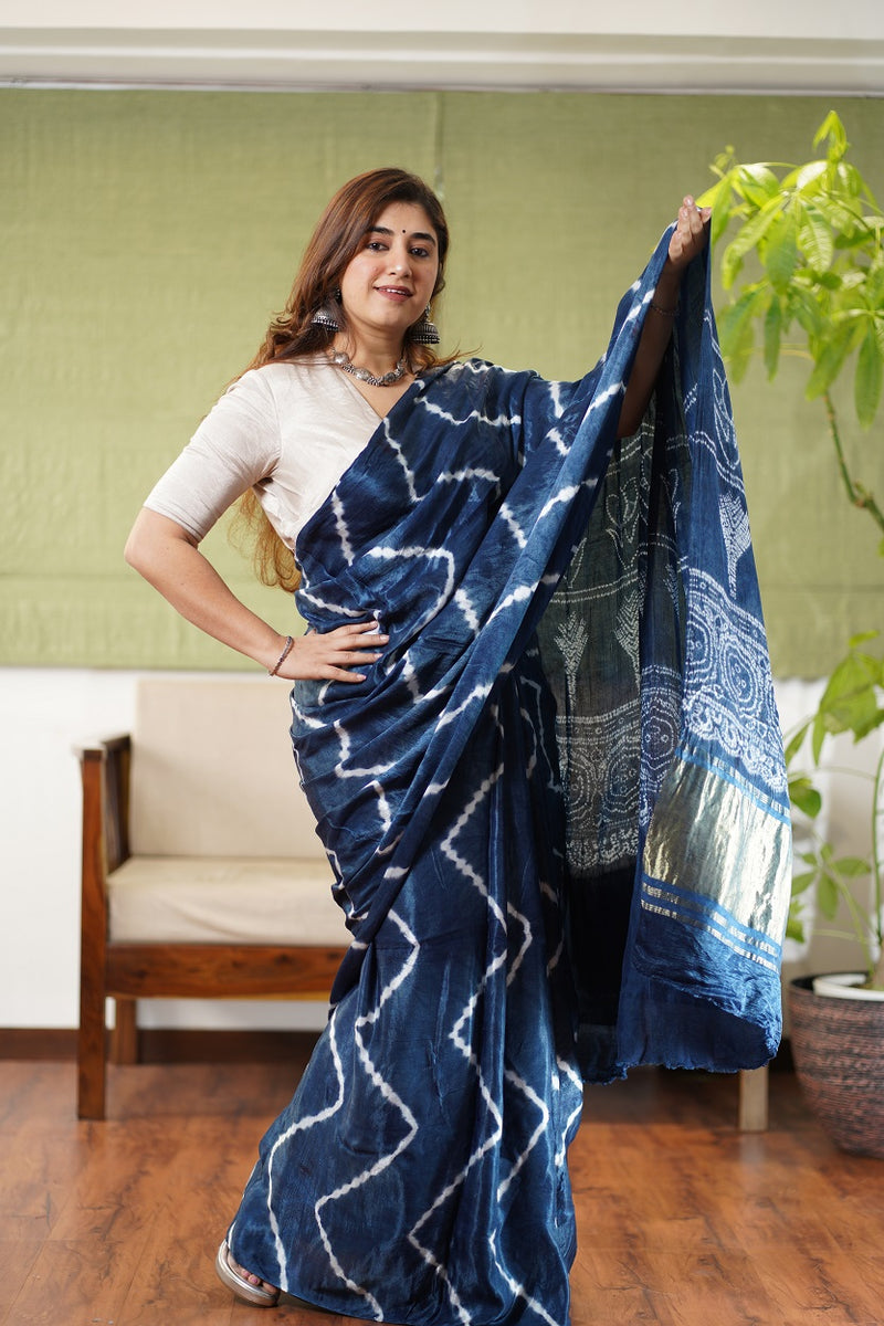 Indigo Gajji Silk Shibori Saree