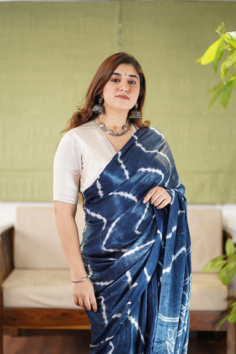 Indigo Gajji Silk Shibori Saree