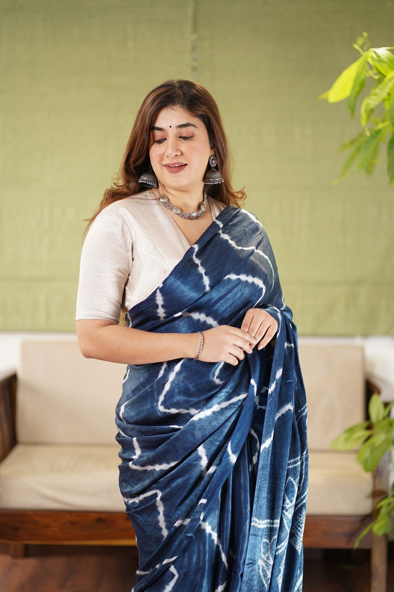 Indigo Gajji Silk Shibori Saree