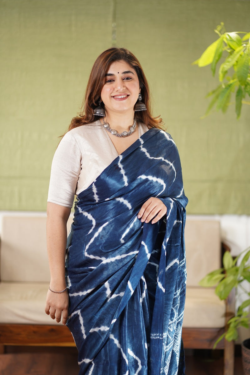 Indigo Gajji Silk Shibori Saree