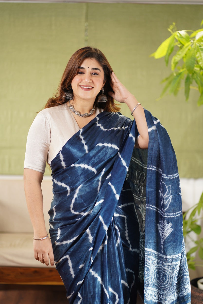 Indigo Gajji Silk Shibori Saree