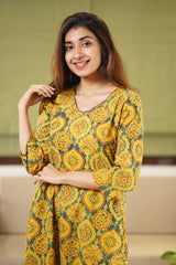 Diksha Mustard Ajrakh Cotton Kurta | Relove