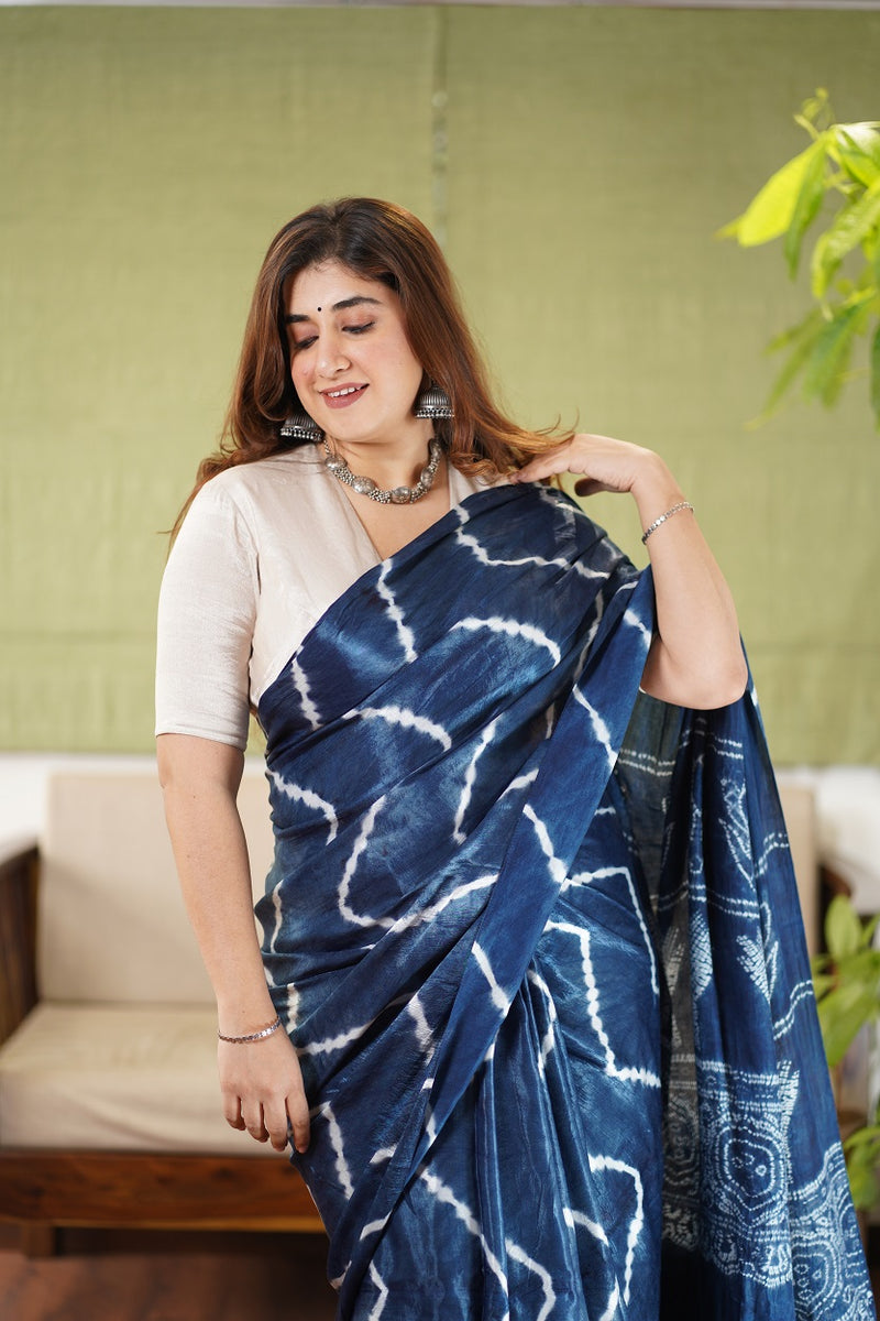 Indigo Gajji Silk Shibori Saree