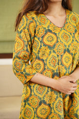 Diksha Mustard Ajrakh Cotton Kurta | Relove