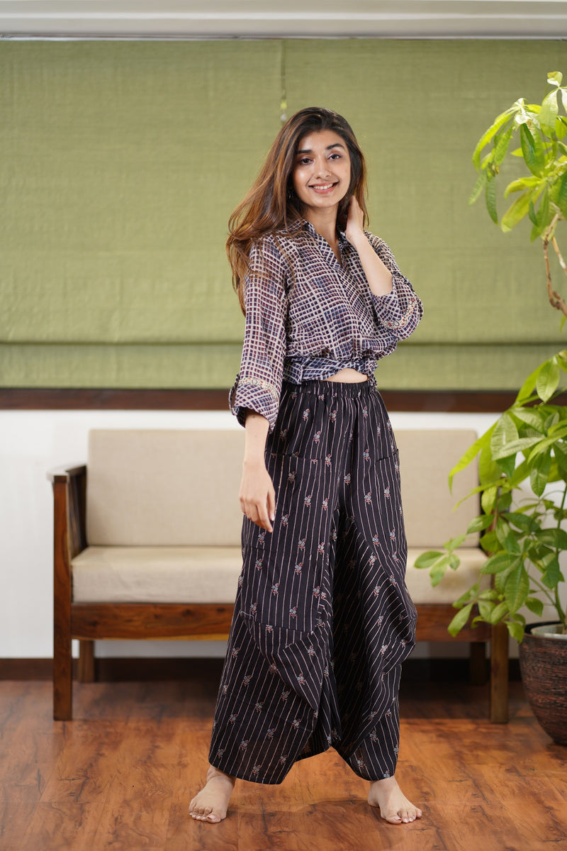 Neeti Checked Ajrakh Cotton Top
