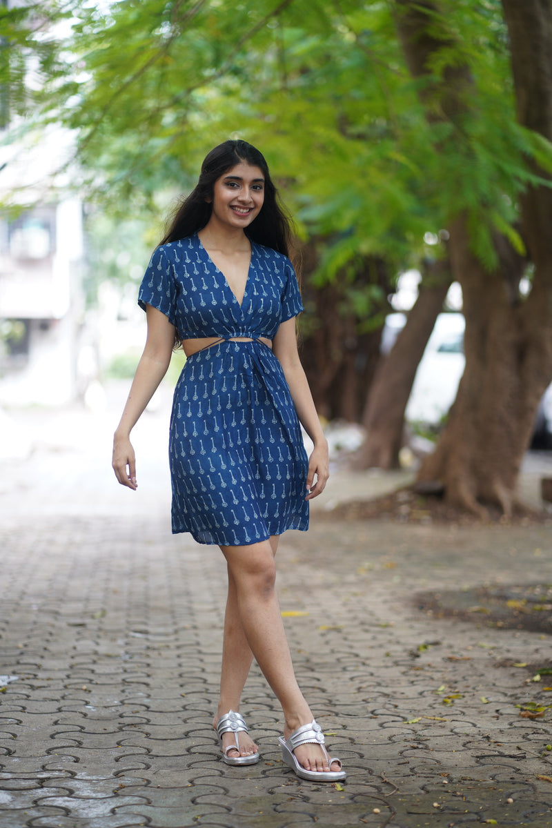 Asheema Viscose Silk Natural Dyed Cut Out Dabu Dress