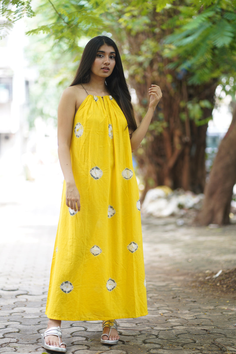 Drisha Tent Maxi Yellow Shibori Dress
