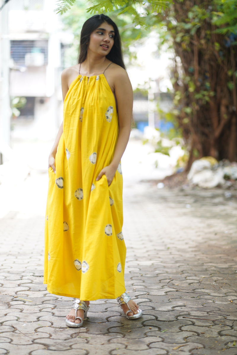 Drisha Tent Maxi Yellow Shibori Dress