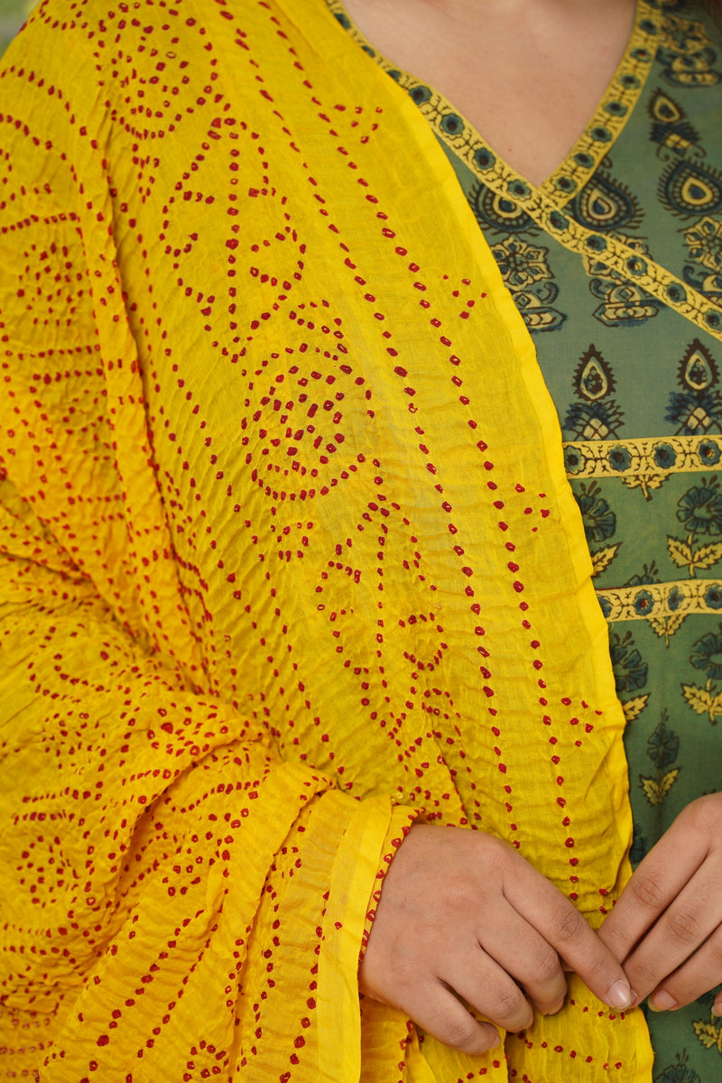Yellow-Red Bandhej Cotton Dupatta