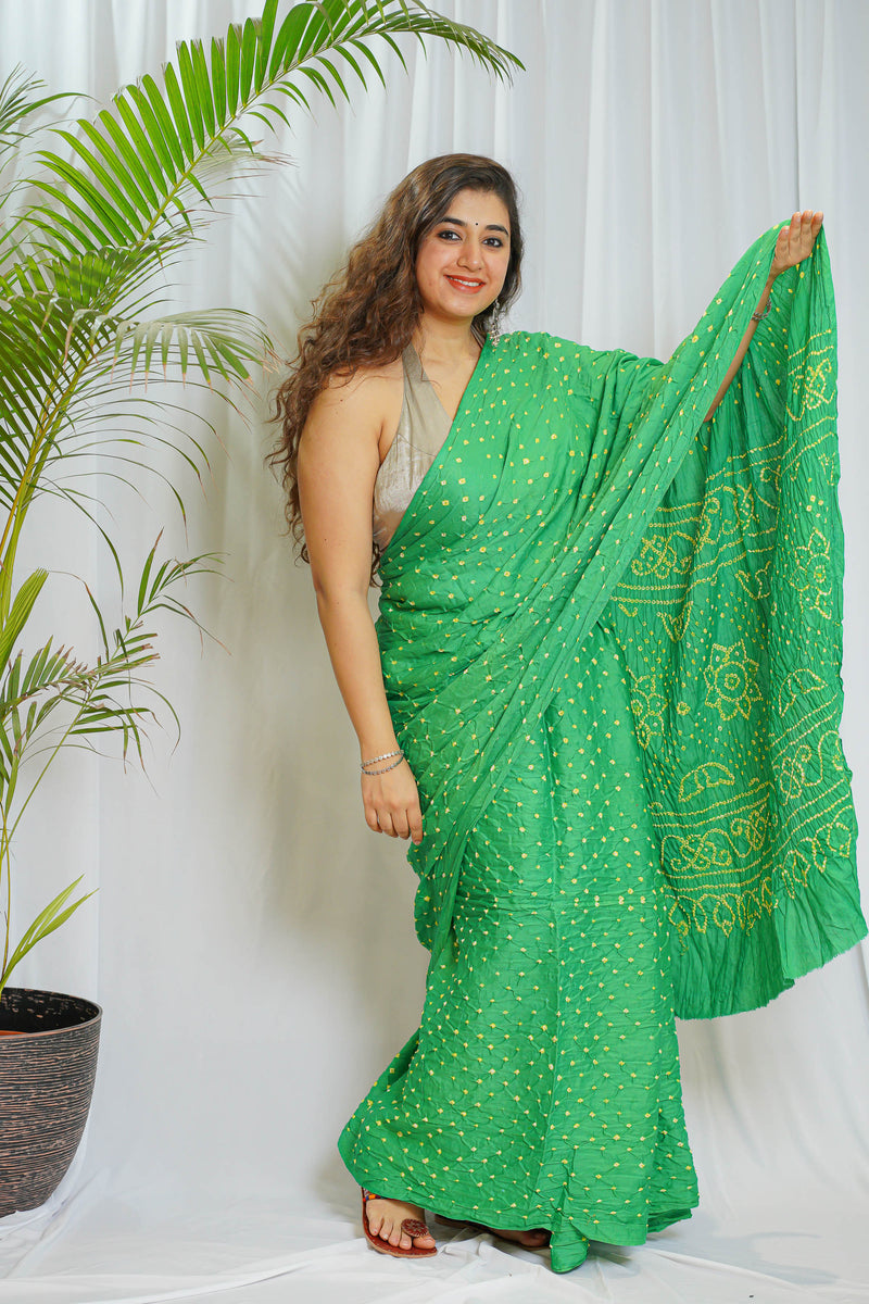 Green Bandhej Cotton Saree