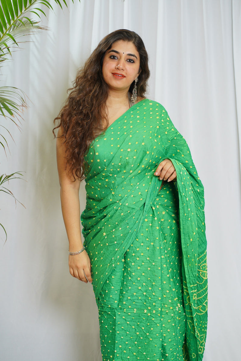 Green Bandhej Cotton Saree