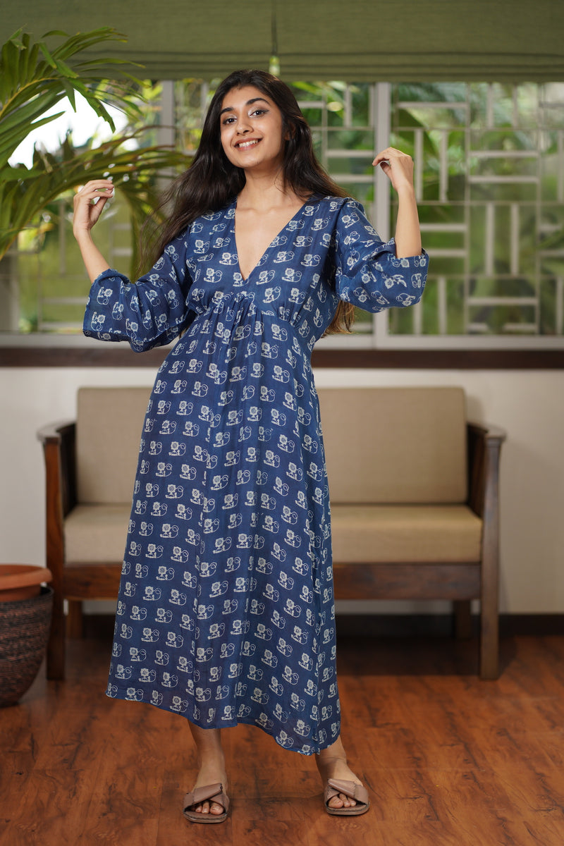 Ritu Viscose Silk Natural Dyed Indigo Dabu Dress