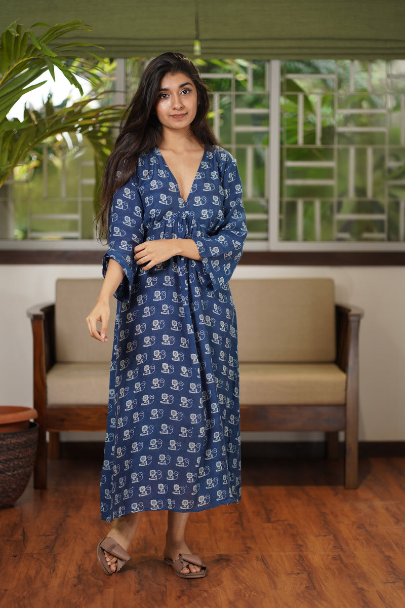 Ritu Viscose Silk Natural Dyed Indigo Dabu Dress