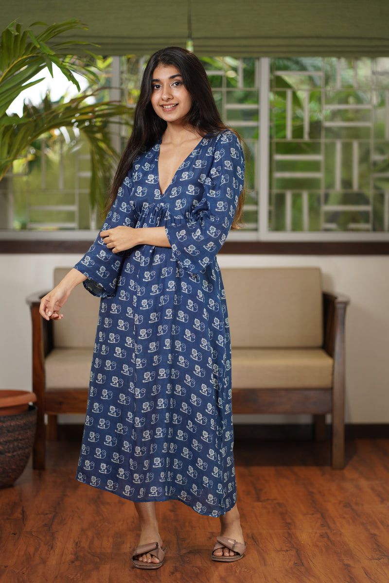 Ritu Viscose Silk Natural Dyed Indigo Dabu Dress