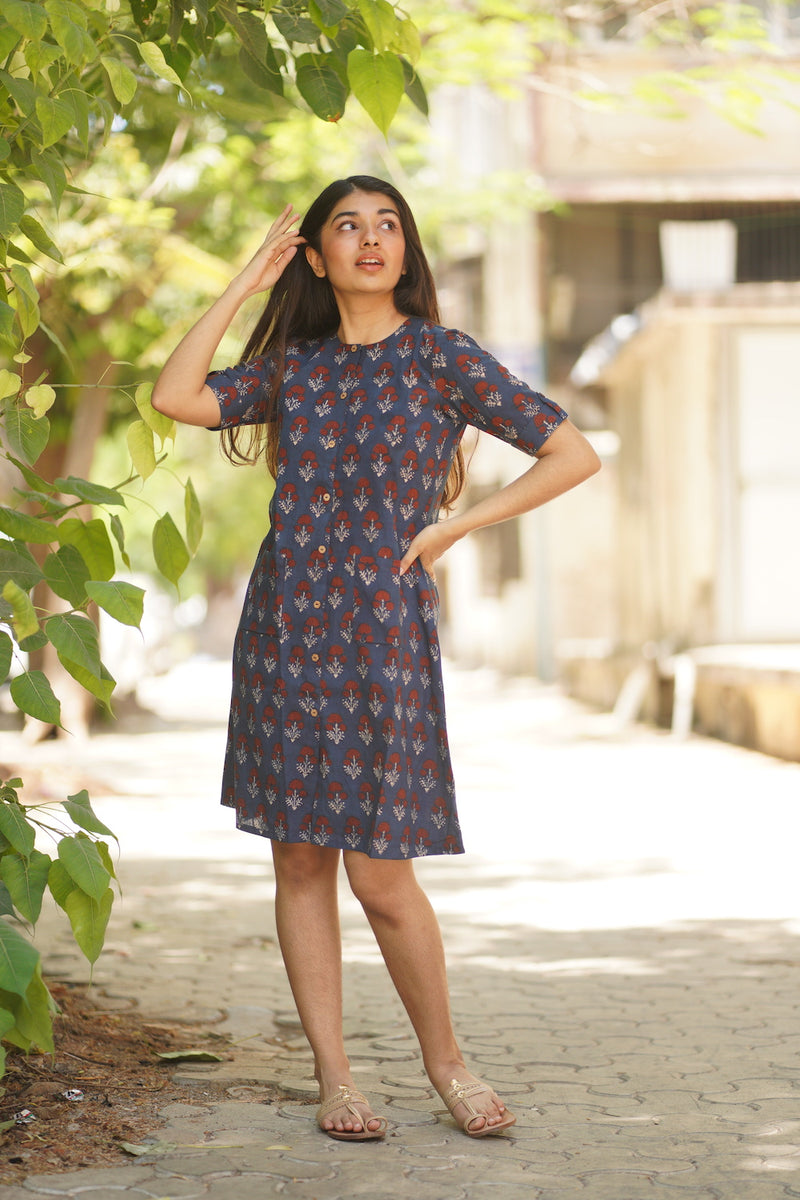 Aishi Indigo Dahlia Short Dress