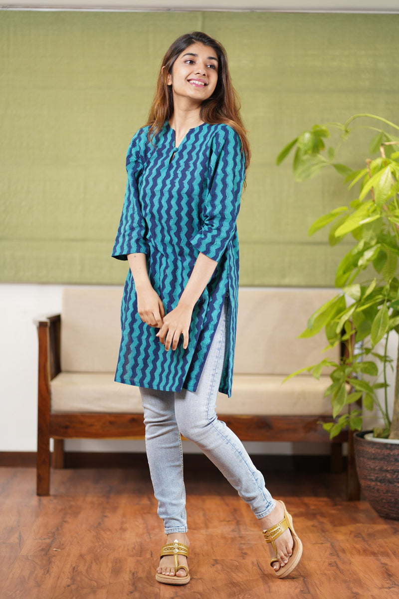 Falak Dabu Teal Cotton Short Top