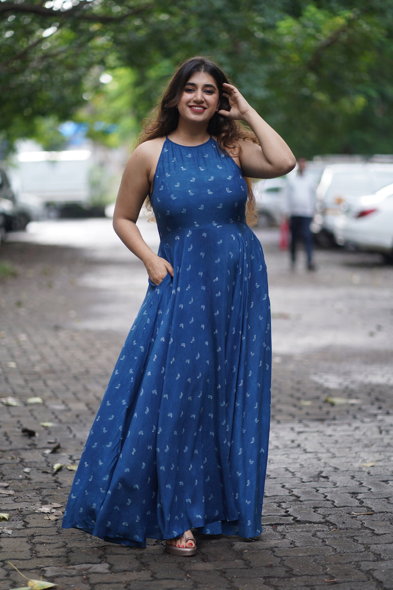 Koyal Viscose Silk Natural Dyed Dabu Gown Dress