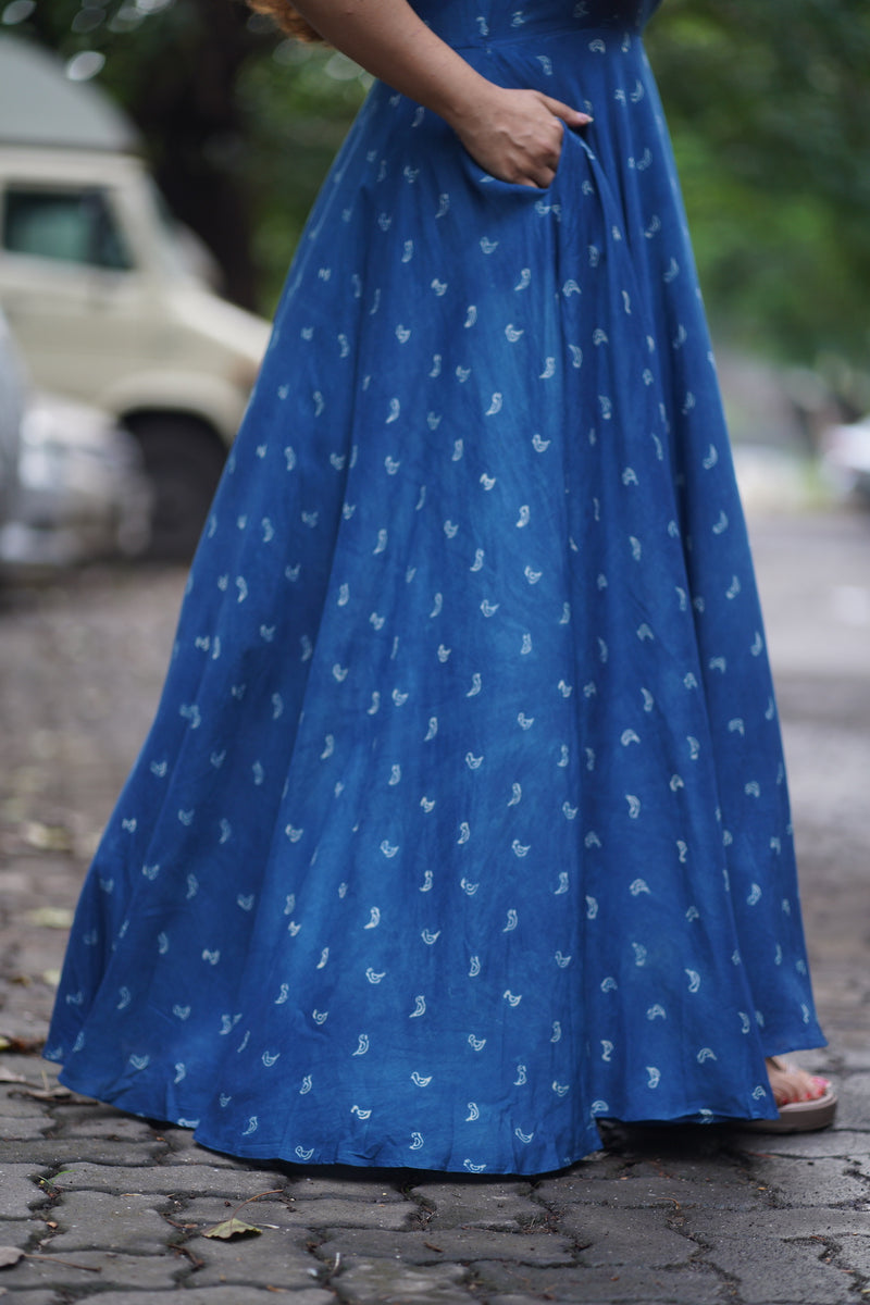 Koyal Viscose Silk Natural Dyed Dabu Gown Dress