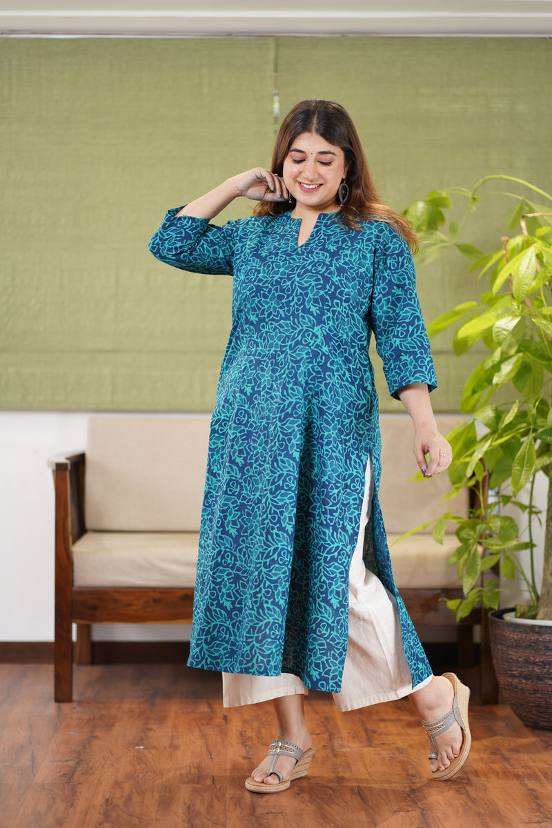 Daisy Dabu Teal Cotton Kurta