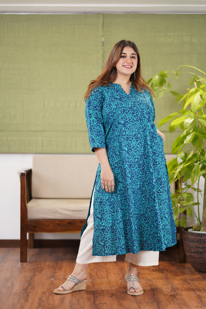 Daisy Dabu Teal Cotton Kurta