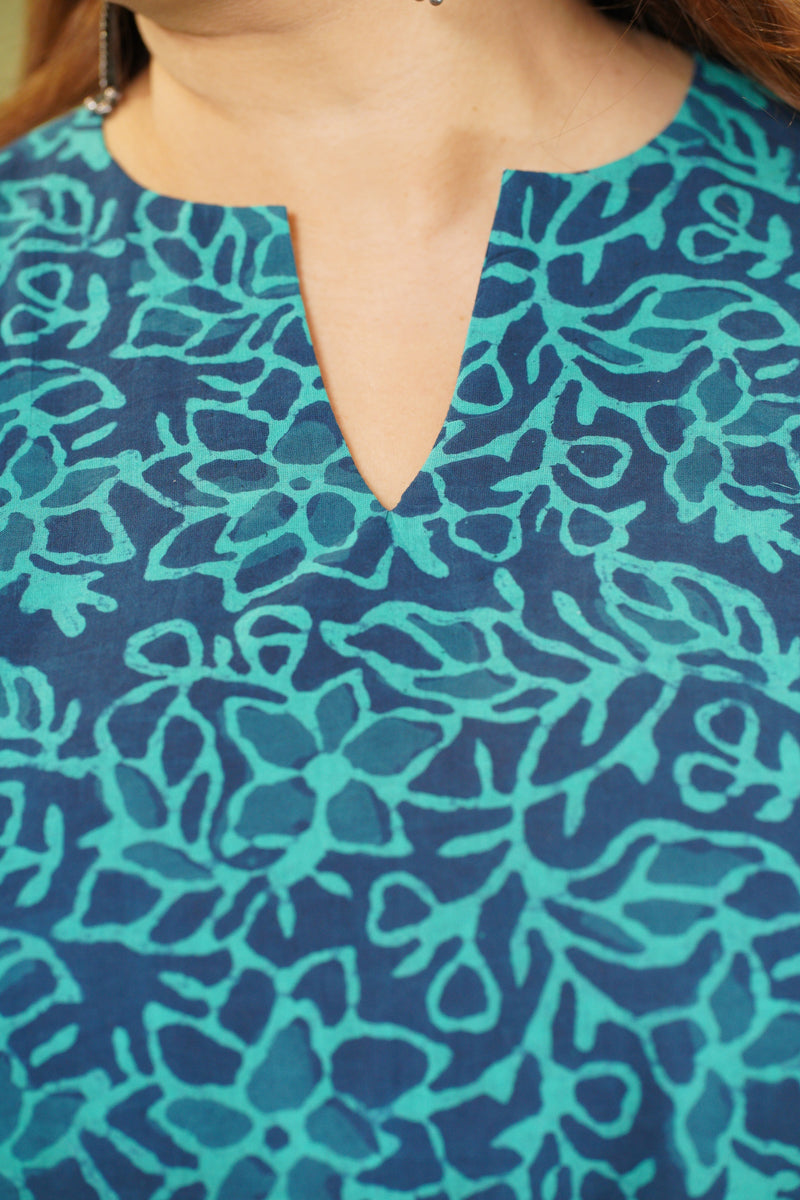 Daisy Dabu Teal Cotton Kurta