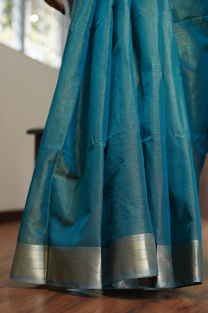 Maheshwari Handloom Silk Cotton Half Tissue Double Border Saree