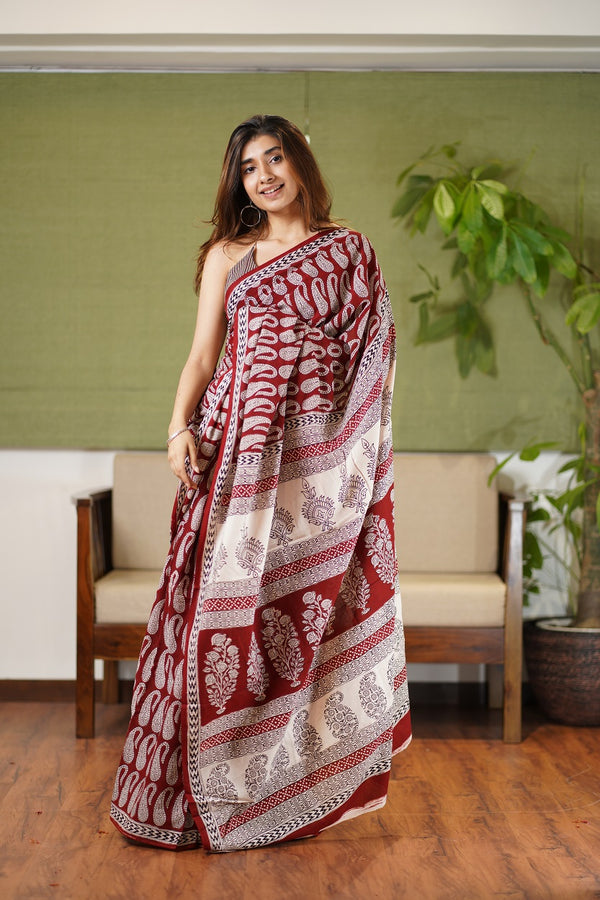 Handloom Moonga Cotton Saree with Hand Painted Pallu - Digiloom