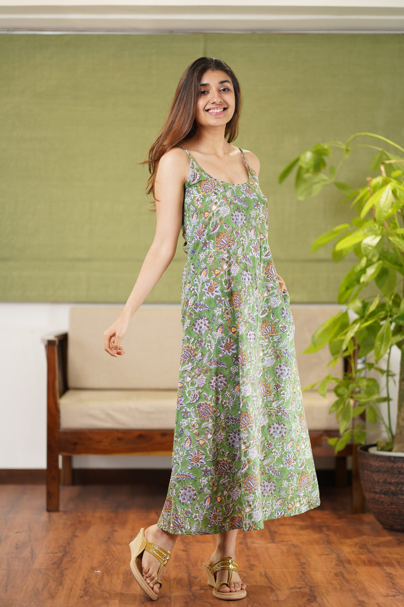 Clovia Sanganeri Green Cotton Dress