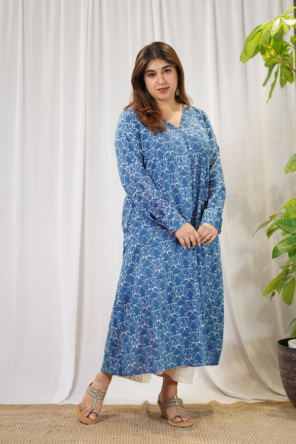 Alisa Indigo Dabu Floral Cotton Kurta