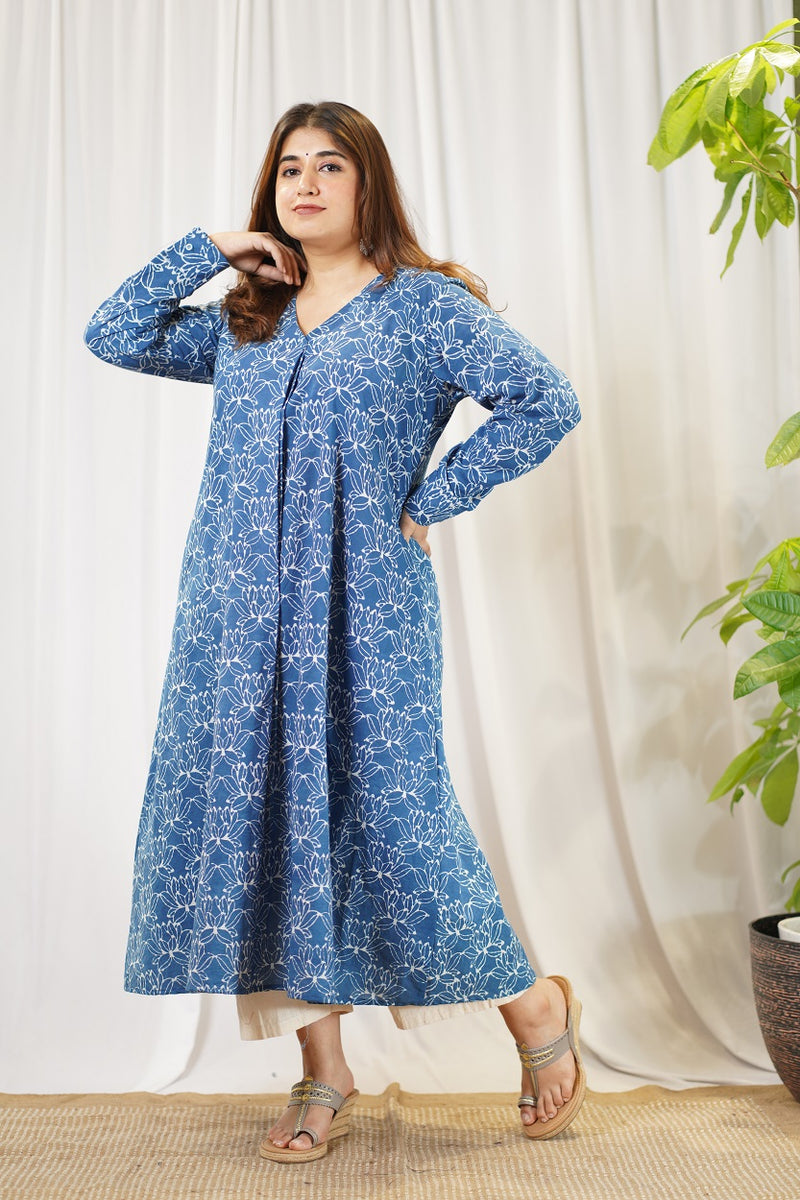 Alisa Indigo Dabu Floral Cotton Kurta